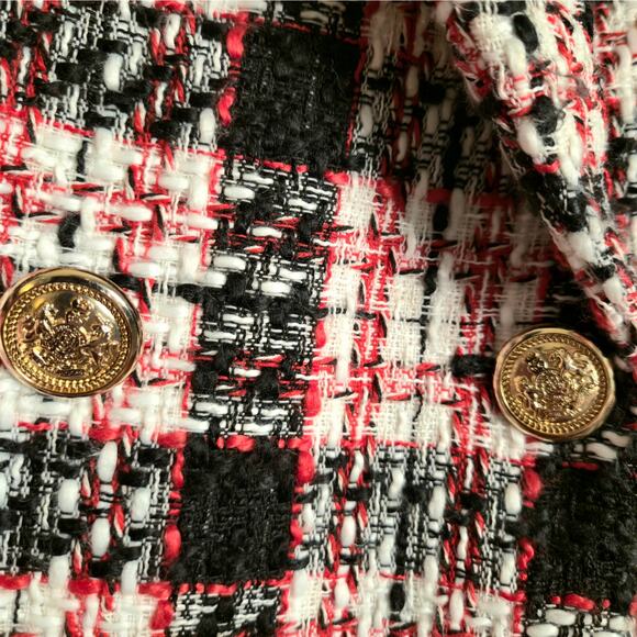Zara Plaid Double Breasted Plaid Tweed Red Long Oversized Blazer Size M Holiday - Picture 6 of 16